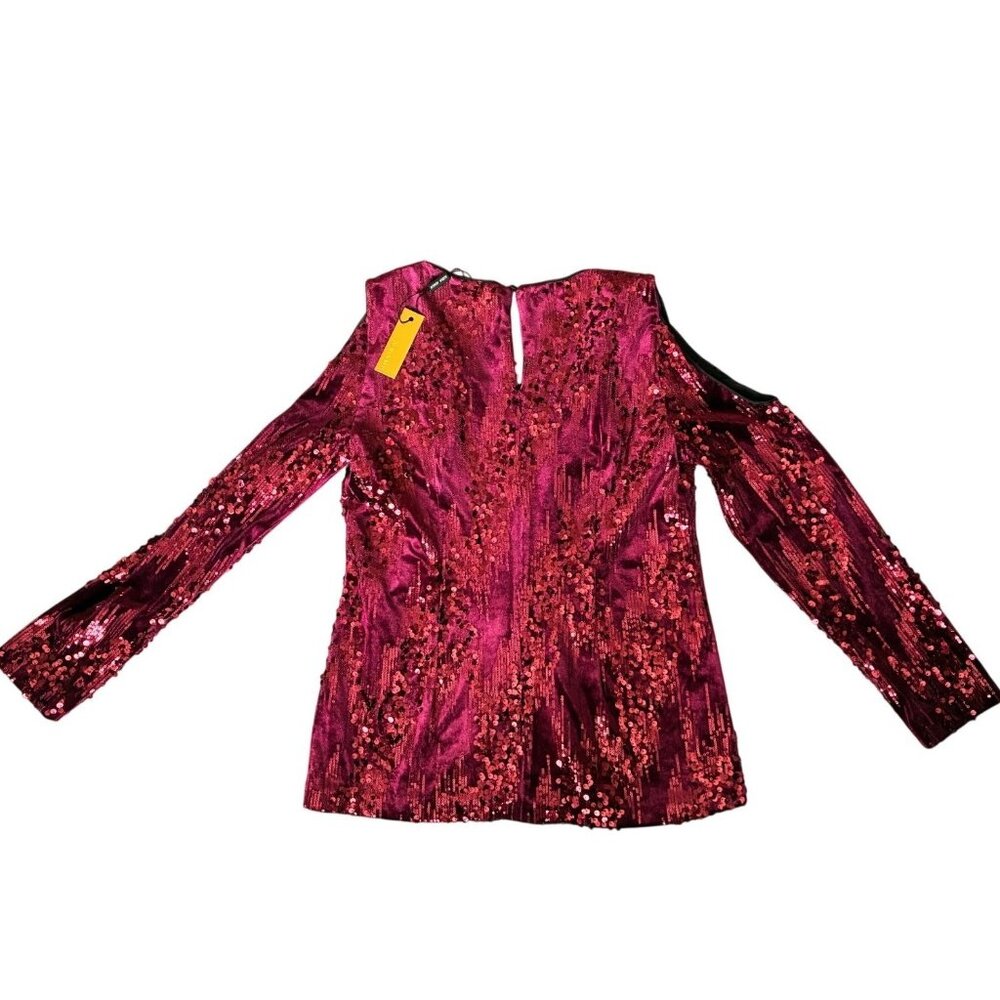 NWT ALEXIA ADMOR Sequin Velvet Cold Shoulder Top‎ V-Neck Red Size Medium